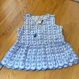 Vineyard Vines woven top eyelet peplum top breaker blue size medium NWT